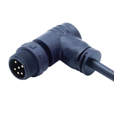 Connecteur imperméable à l'eau de type vis PA66 M12 Tête de coude pour alimentation électrique IP68